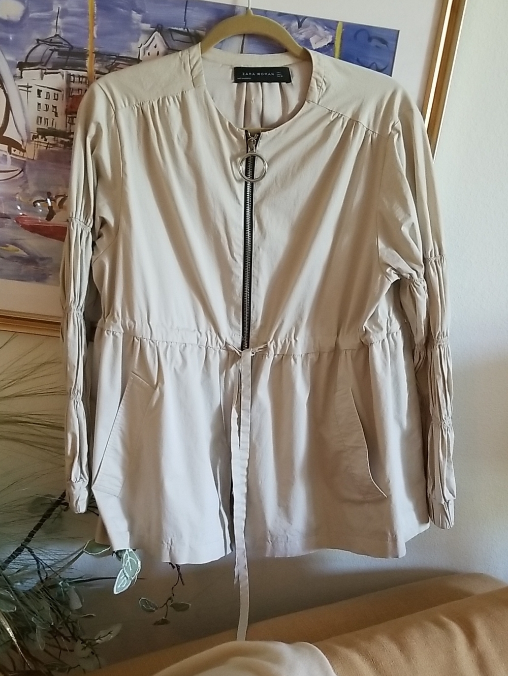 Zara Light Beige Drawstring Waist Jacket